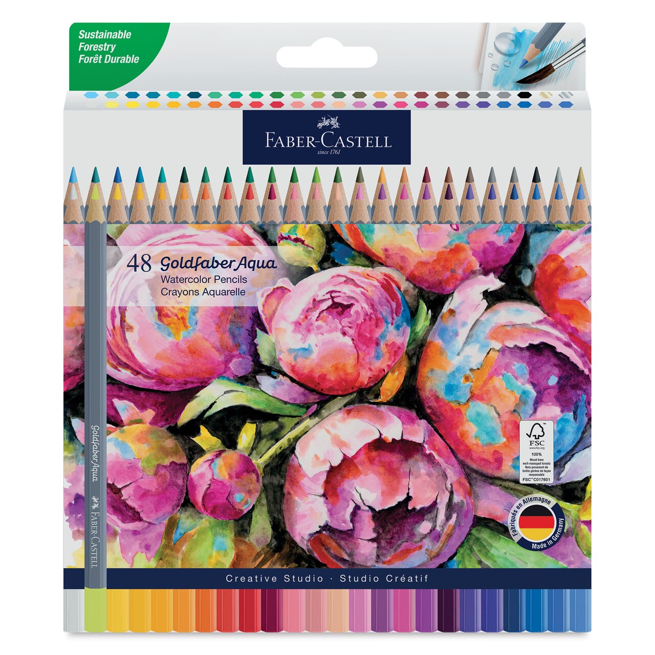 Faber Castell Goldfaber Aqua Watercolor Pencils - Set of 48, Assorted Colors